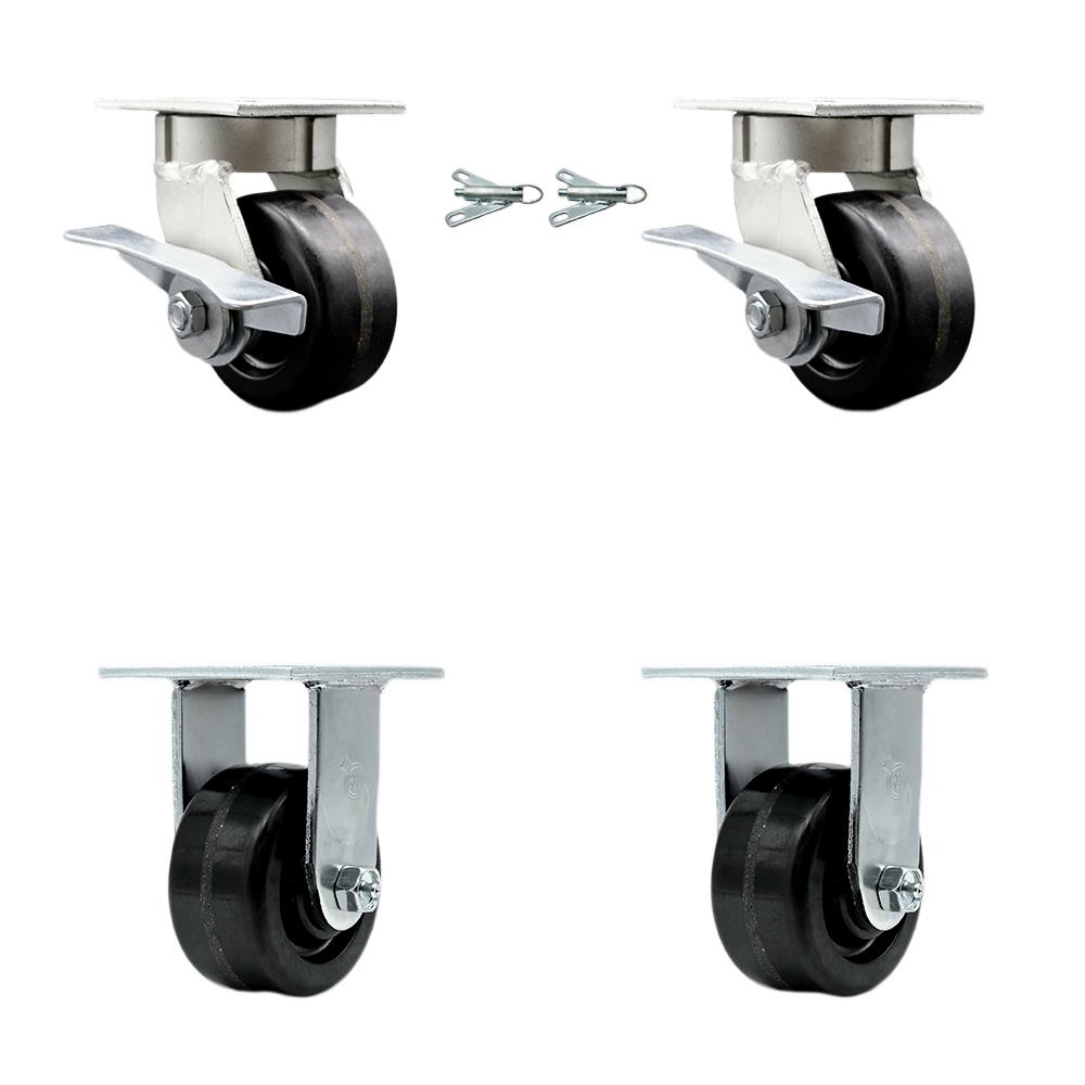 SCC-KP30S420-PHR-SLB-BSL-2-R-2 Kingpinless Phenolic Swivel Top Plate Caster with 4 x 2 in. Black Wheels - 3200 lbs Total Capacity - Set of 4