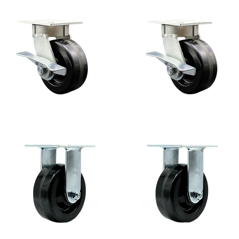 SCC-KP30S520-PHR-SLB-2-R-2 Kingpinless Phenolic Swivel Top Plate Caster with 5 x 2 in. Black Wheels - 4000 lbs Total Capacity - Set of 4