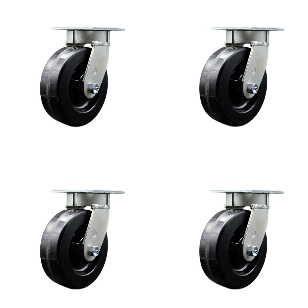SCC-KP30S620-PHR-4 Kingpinless Phenolic Swivel Top Plate Caster with 6 x 2 in. Black Wheels - 4800 lbs Total Capacity - Set of 4