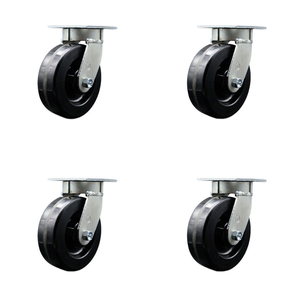 SCC-KP30S620-PHR-BSL-4 Kingpinless Phenolic Swivel Top Plate Caster with 6 x 2 in. Black Wheels - 4800 lbs Total Capacity - Set of 4