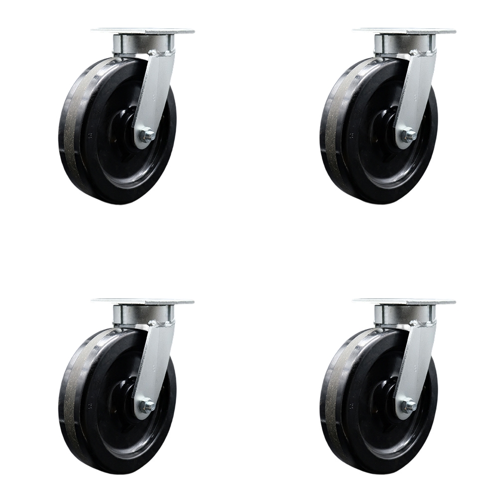 SCC-KP30S820-PHR-BSL-4 Kingpinless Phenolic Swivel Top Plate Caster with 8 x 2 in. Black Wheels - 5000 lbs Total Capacity - Set of 4