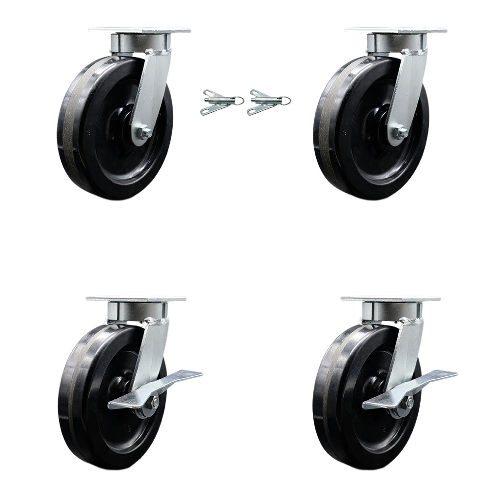 SCC-KP30S820-PHR-BSL-2-SLB-2 Kingpinless Phenolic Swivel Top Plate Caster with 8 x 2 in. Black Wheels - 5000 lbs Total Capacity - Set of 4