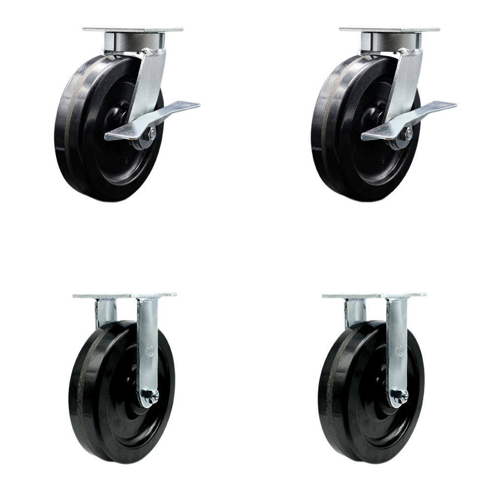 SCC-KP30S820-PHR-SLB-2-R-2 Kingpinless Phenolic Swivel Top Plate Caster with 8 x 2 in. Black Wheels - 5000 lbs Total Capacity - Set of 4