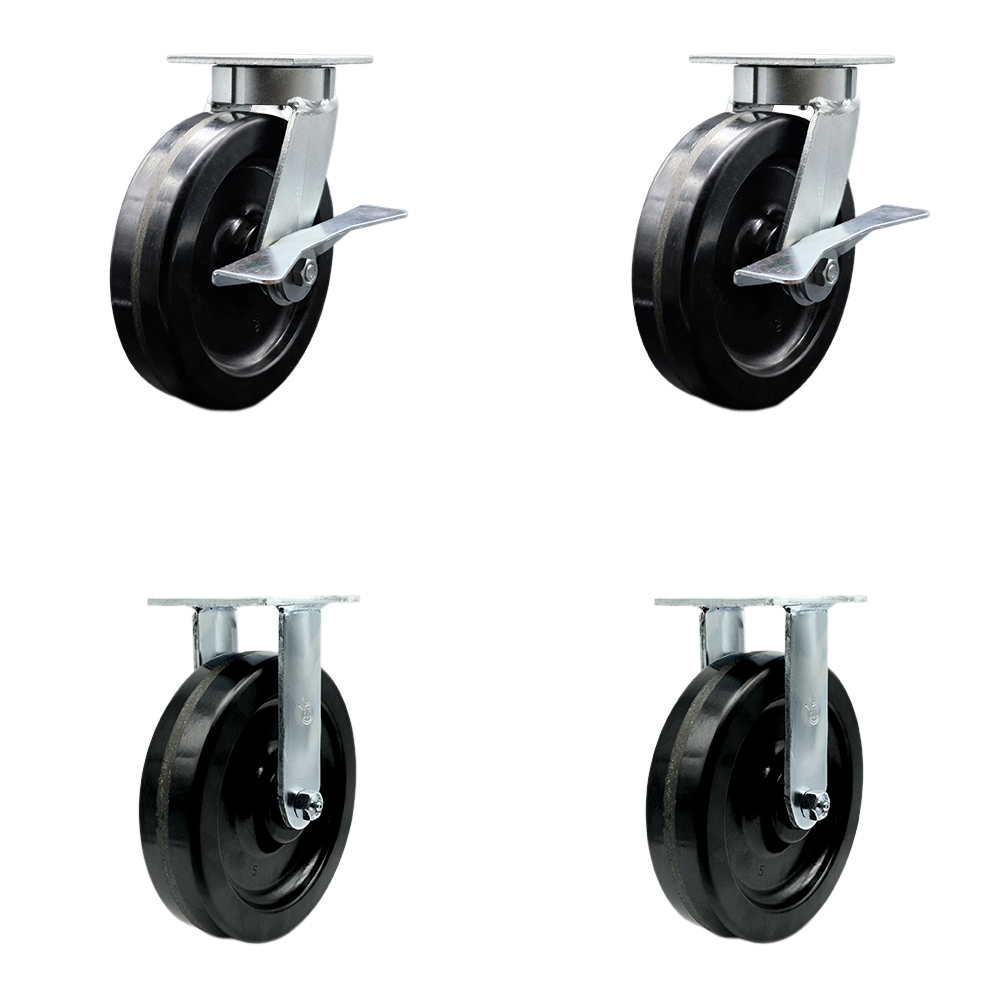 SCC-KP30S820-PHR-SLB-BSL-2-R-2 Kingpinless Phenolic Swivel Top Plate Caster with 8 x 2 in. Black Wheels - 5000 lbs Total Capacity - Set of 4