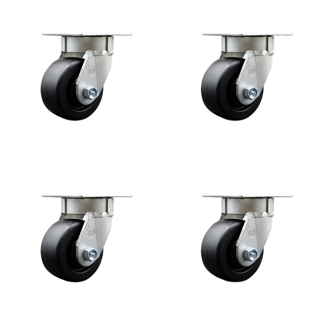 SCC-KP30S420-POR-BSL-4 Kingpinless Polyolefin Swivel Top Plate Caster with 4 x 2 in. Black Wheels - 2000 lbs Total Capacity - Set of 4