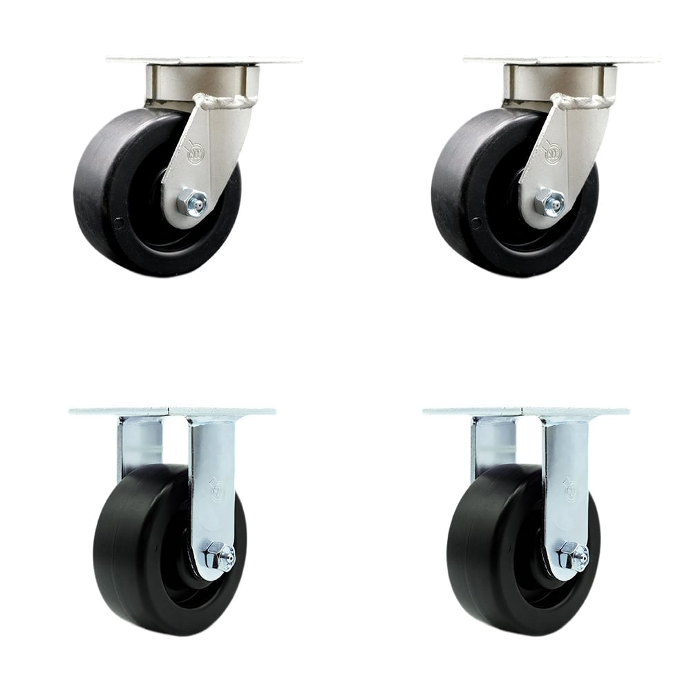 SCC-KP30S520-POR-2-R-2 Kingpinless Polyolefin Swivel Top Plate Caster with 5 x 2 in. Black Wheels - 2600 lbs Total Capacity - Set of 4