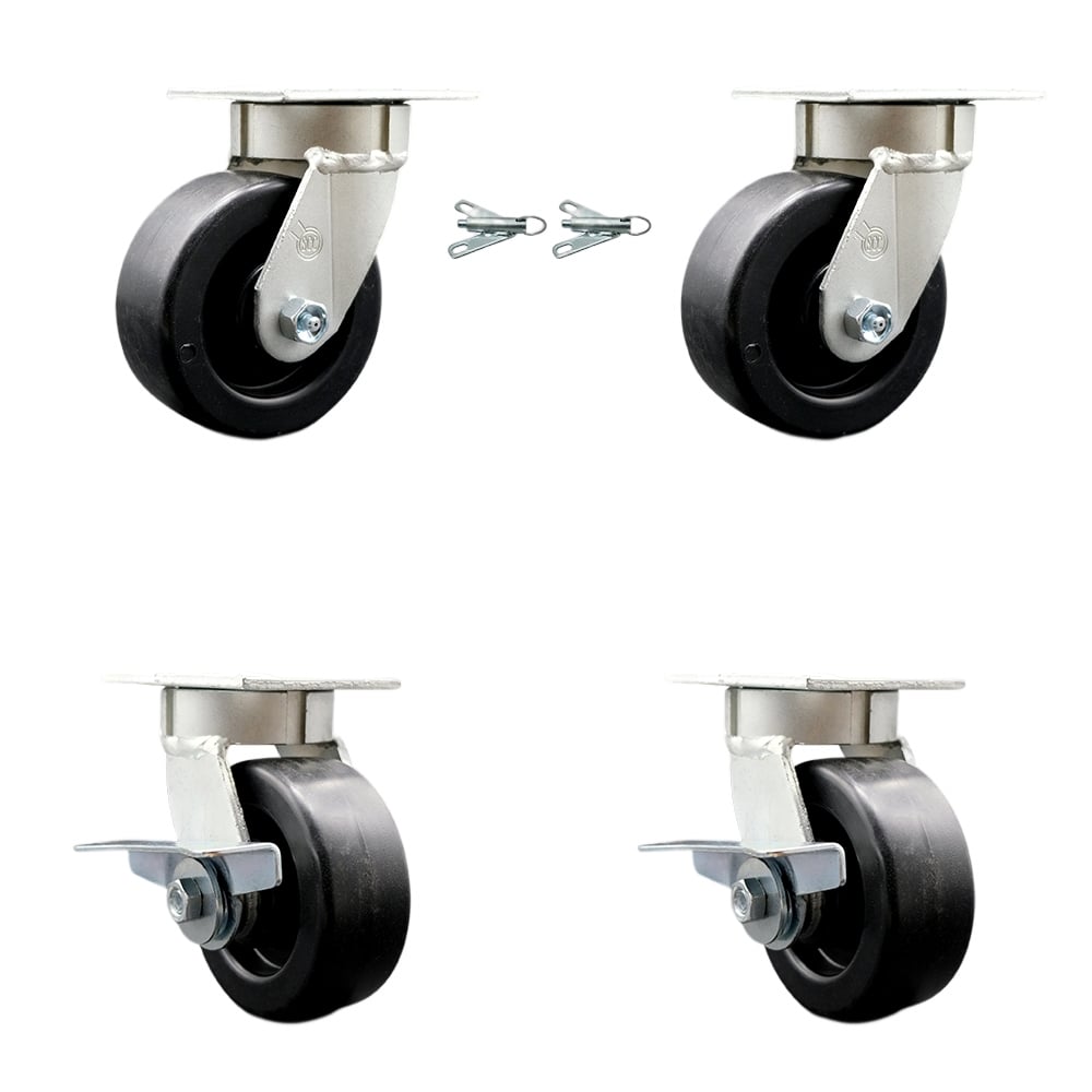 SCC-KP30S520-POR-BSL-2-SLB-2 Kingpinless Polyolefin Swivel Top Plate Caster with 5 x 2 in. Black Wheels - 2600 lbs Total Capacity - Set of 4