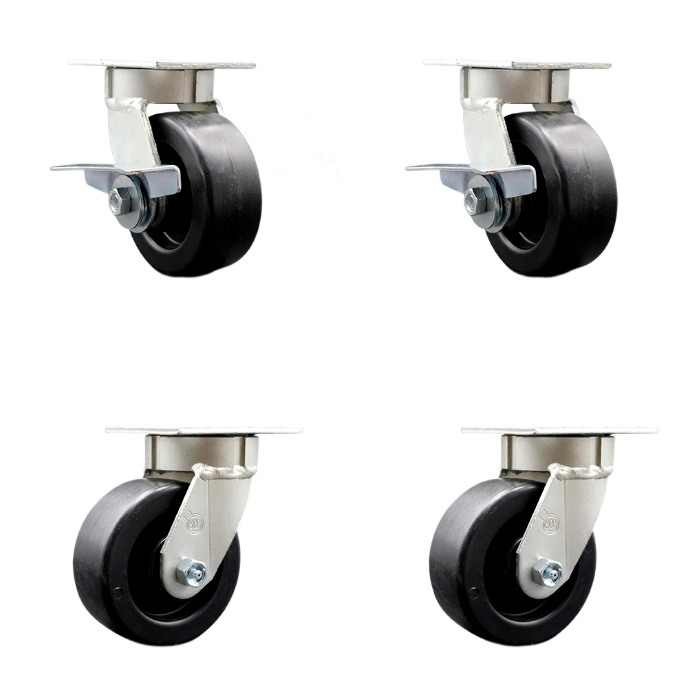 SCC-KP30S520-POR-SLB-BSL-2-BSL-2 Kingpinless Polyolefin Swivel Top Plate Caster with 5 x 2 in. Black Wheels - 2600 lbs Capacity - Set of 4