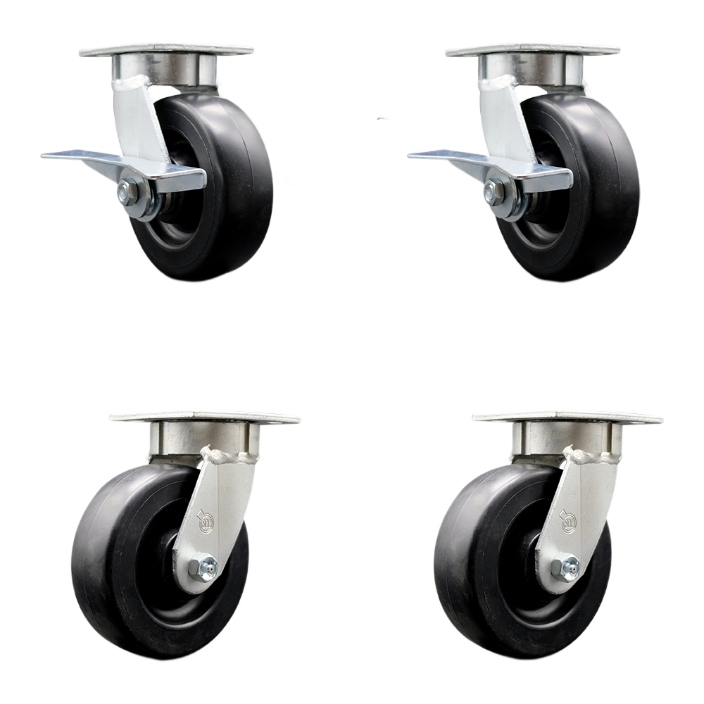 SCC-KP30S620-POR-SLB-BSL-2-BSL-2 Kingpinless Polyolefin Swivel Top Plate Caster with 6 x 2 in. Black Wheels - 2800 lbs Capacity - Set of 4