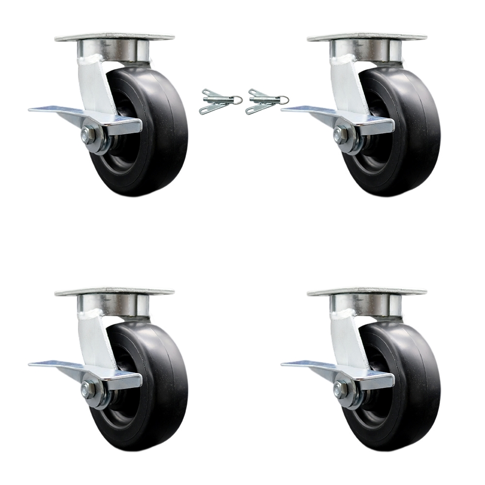 SCC-KP30S620-POR-SLB-BSL-2-SLB-2 Kingpinless Polyolefin Swivel Top Plate Caster with 6 x 2 in. Black Wheels - 2800 lbs Capacity - Set of 4