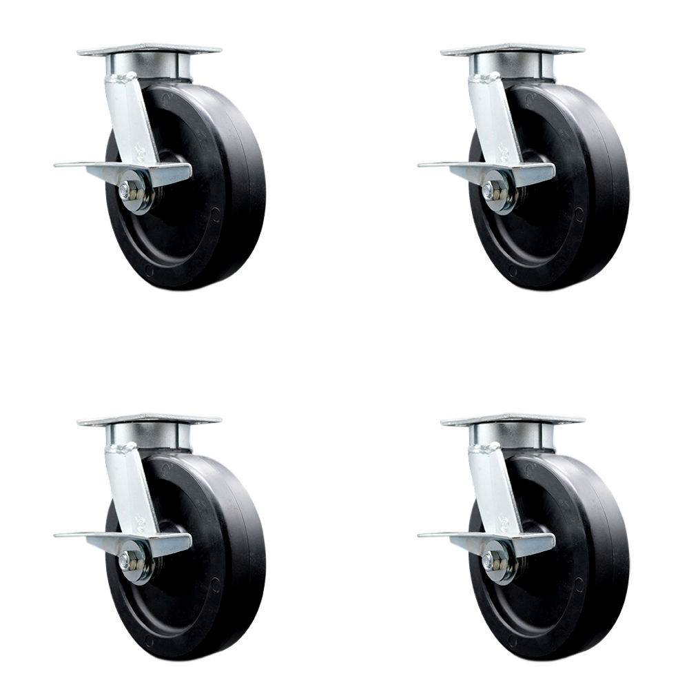 SCC-KP30S820-POR-SLB-4 Kingpinless Polyolefin Swivel Top Plate Caster with 8 x 2 in. Black Wheels - 3600 lbs Total Capacity - Set of 4