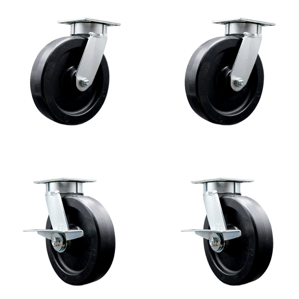 SCC-KP30S820-POR-BSL-2-SLB-2 Kingpinless Polyolefin Swivel Top Plate Caster with 8 x 2 in. Black Wheels - 3600 lbs Total Capacity - Set of 4