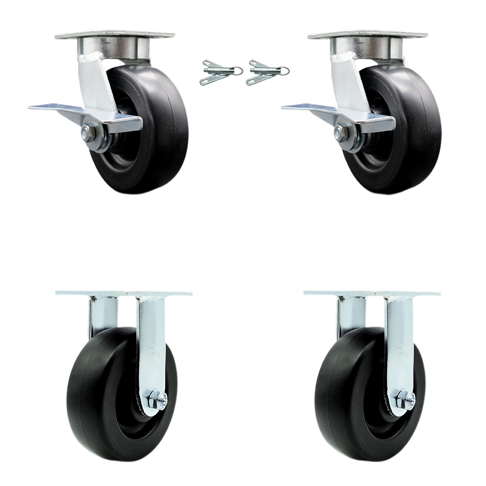 SCC-KP30S620-POR-SLB-BSL-2-R-2 Kingpinless Polyolefin Swivel Top Plate Caster with 6 x 2 in. Black Wheels - 2800 lbs Total Capacity - Set of 4