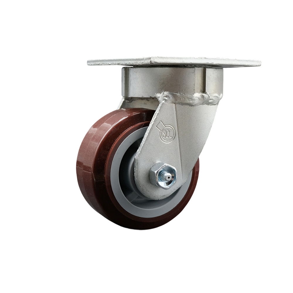 SCC-KP30S420-PPUR Kingpinless Polyurethane on Polyolefin Swivel Top Plate Caster with 4 x 2 in. Maroon Wheel - 600 lbs Capacity per Caster