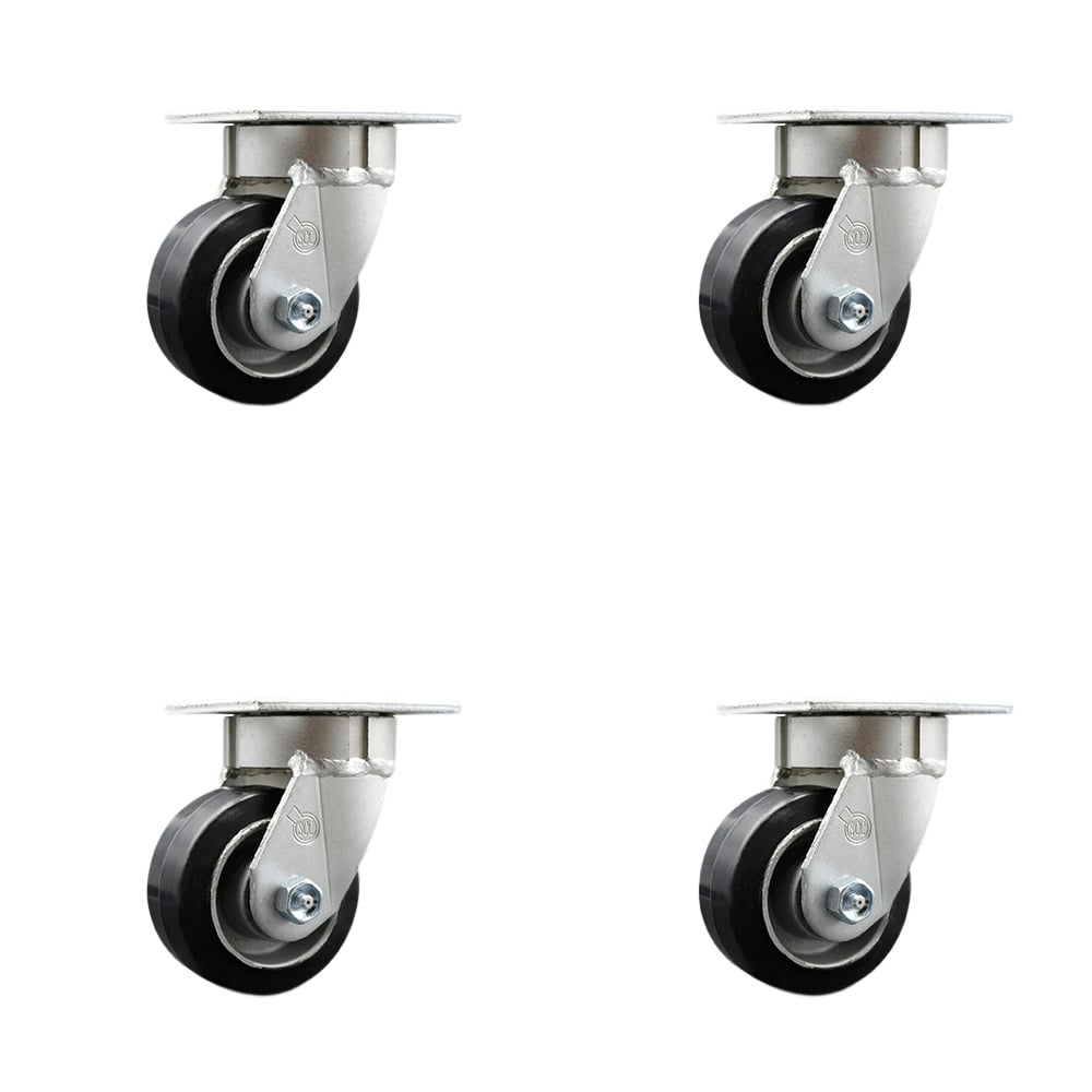 SCC-KP30S420-RAR-4 Kingpinless Rubber on Aluminum Swivel Top Plate Caster with 4 x 2 in. Black Wheels - 1600 lbs Total Capacity - Set of 4