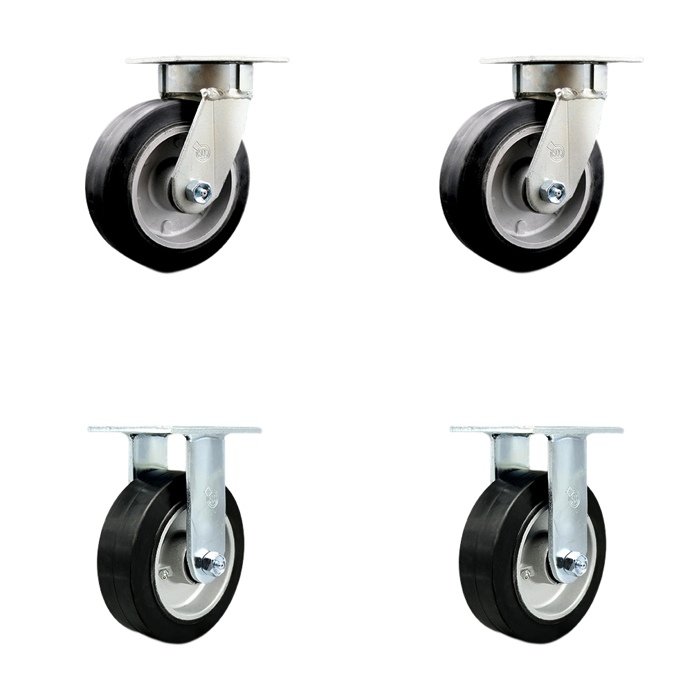 SCC-KP30S620-RAR-BSL-2-R-2 Kingpinless Rubber on Aluminum Swivel Top Plate Caster with 6 x 2 in. Black Wheels - 2200 lbs Total Capacity - Set of 4