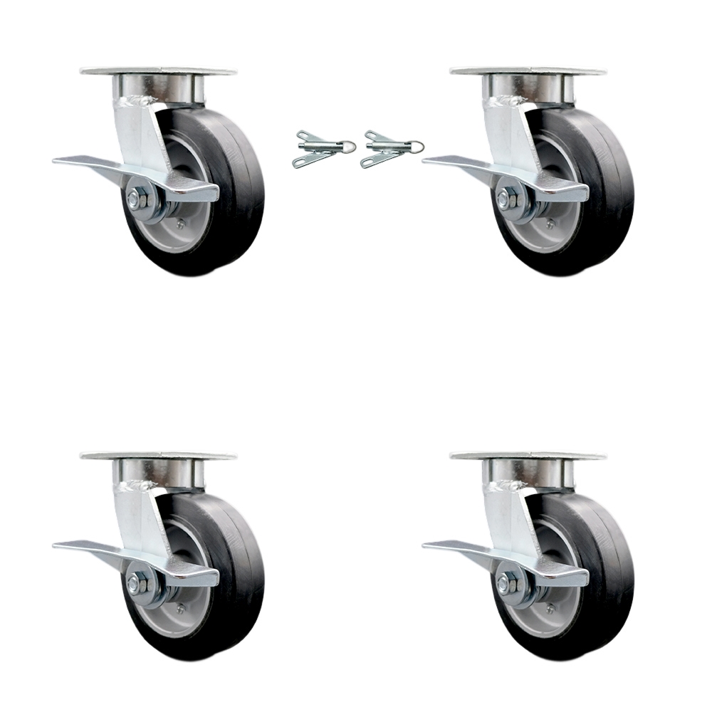 SCC-KP30S620-RAR-SLB-BSL-2-SLB-2 Kingpinless Rubber on Aluminum Swivel Top Plate Caster with 6 x 2 in. Black Wheels - 2200 lbs Capacity - Set of 4