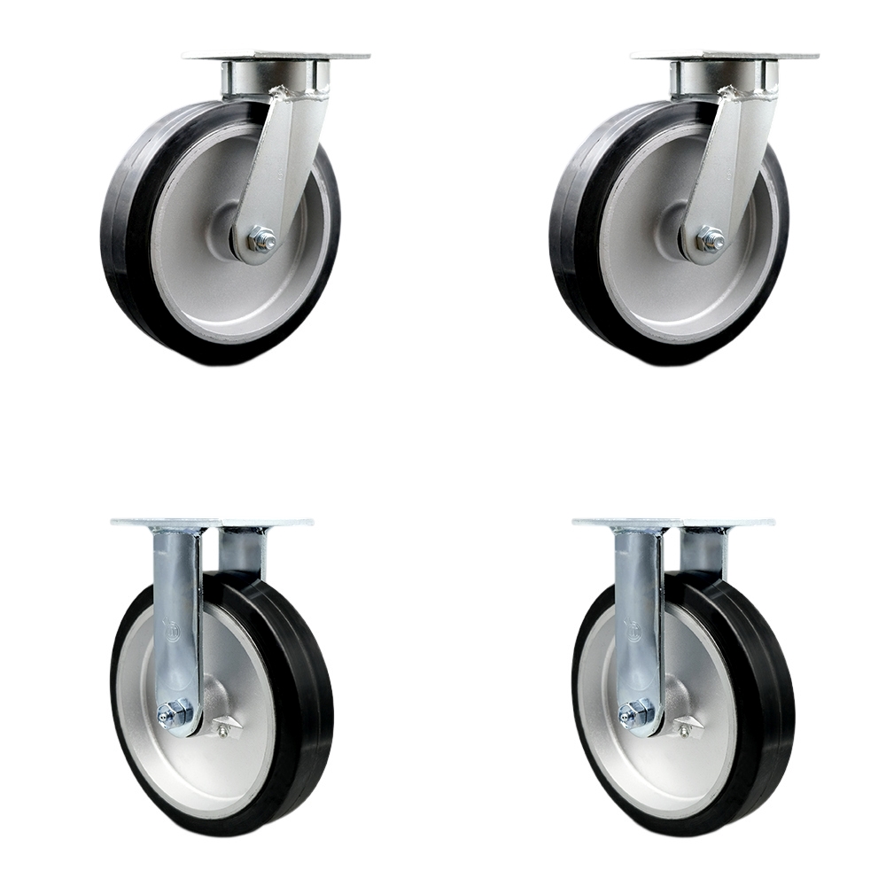 SCC-KP30S820-RAR-2-R-2 Kingpinless Rubber on Aluminum Swivel Top Plate Caster with 8 x 2 in. Black Wheels - 2400 lbs Total Capacity - Set of 4