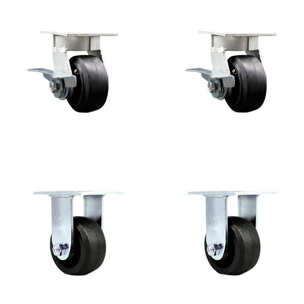 SCC-KP30S420-RSR-SLB-2-R-2 Kingpinless Rubber on Cast Iron Swivel Top Plate Caster with 4 x 2 in. Black Wheels - 1600 lbs Total Capacity - Set of 4