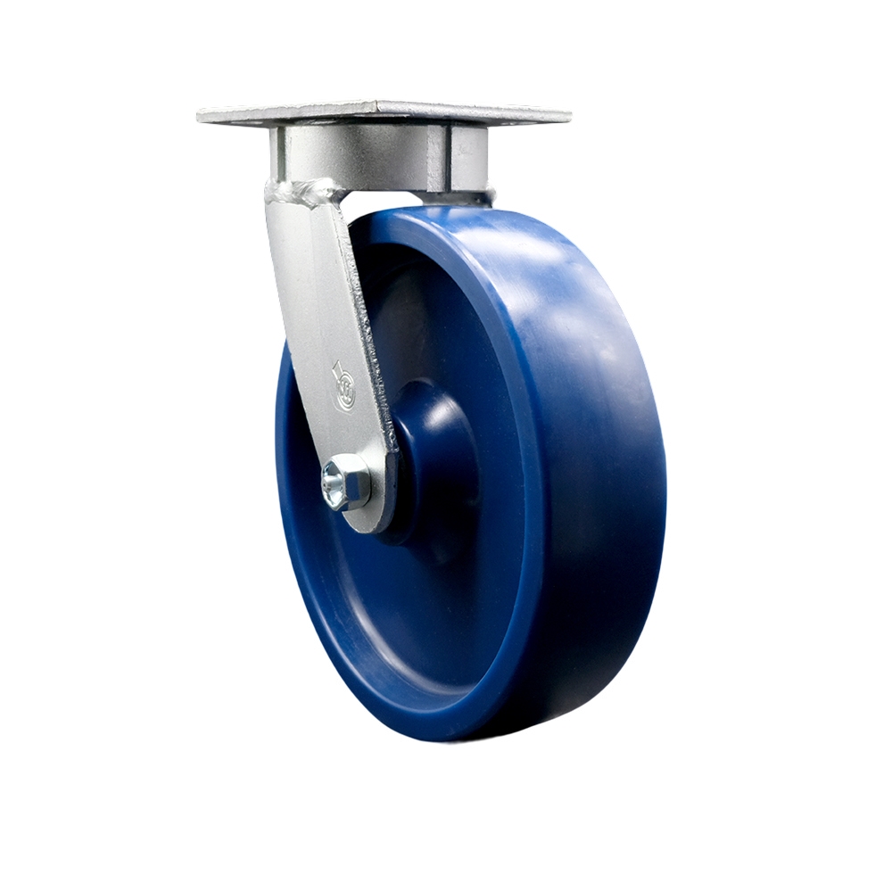 SCC-KP30S820-SPUR Kingpinless Solid Polyurethane Swivel Top Plate Caster with 8 x 2 in. Blue Wheel - 1200 lbs Capacity per Caster
