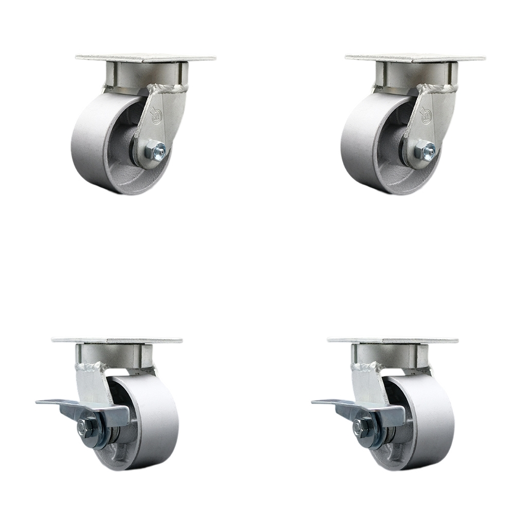 SCC-KP30S420-SSR-2-SLB-2 Kingpinless Semi Steel Cast Iron Swivel Top Plate Caster with 4 x 2 in. Silver Wheels - 4000 lbs Total Capacity - Set of 4