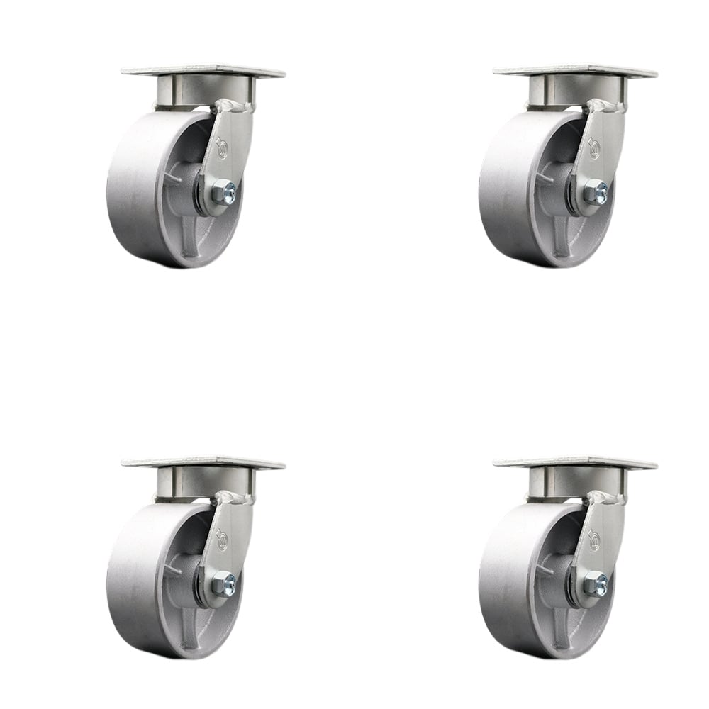 SCC-KP30S520-SSR-BSL-4 Kingpinless Semi Steel Cast Iron Swivel Top Plate Caster with 5 x 2 in. Silver Wheels - 4000 lbs Total Capacity - Set of 4