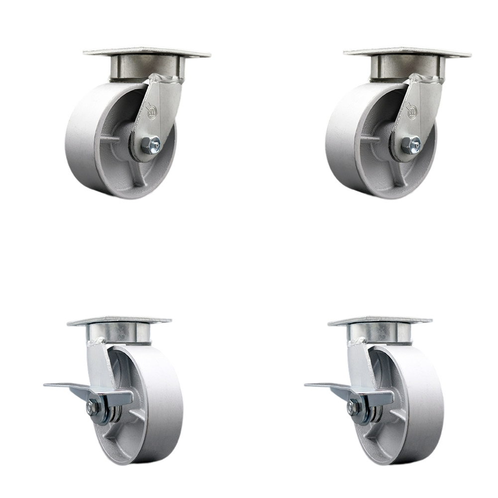 SCC-KP30S620-SSR-2-SLB-2 Kingpinless Semi Steel Cast Iron Swivel Top Plate Caster with 6 x 2 in. Silver Wheels - 4800 lbs Total Capacity - Set of 4