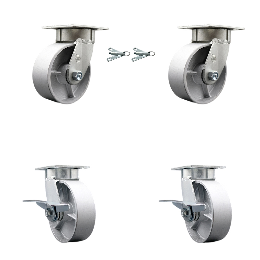 Kingpinless Semi Steel Cast Iron Swivel Top Plate Caster with 6 x 2 in. Silver Wheels - 4800 lbs Total Capacity - Set of 4