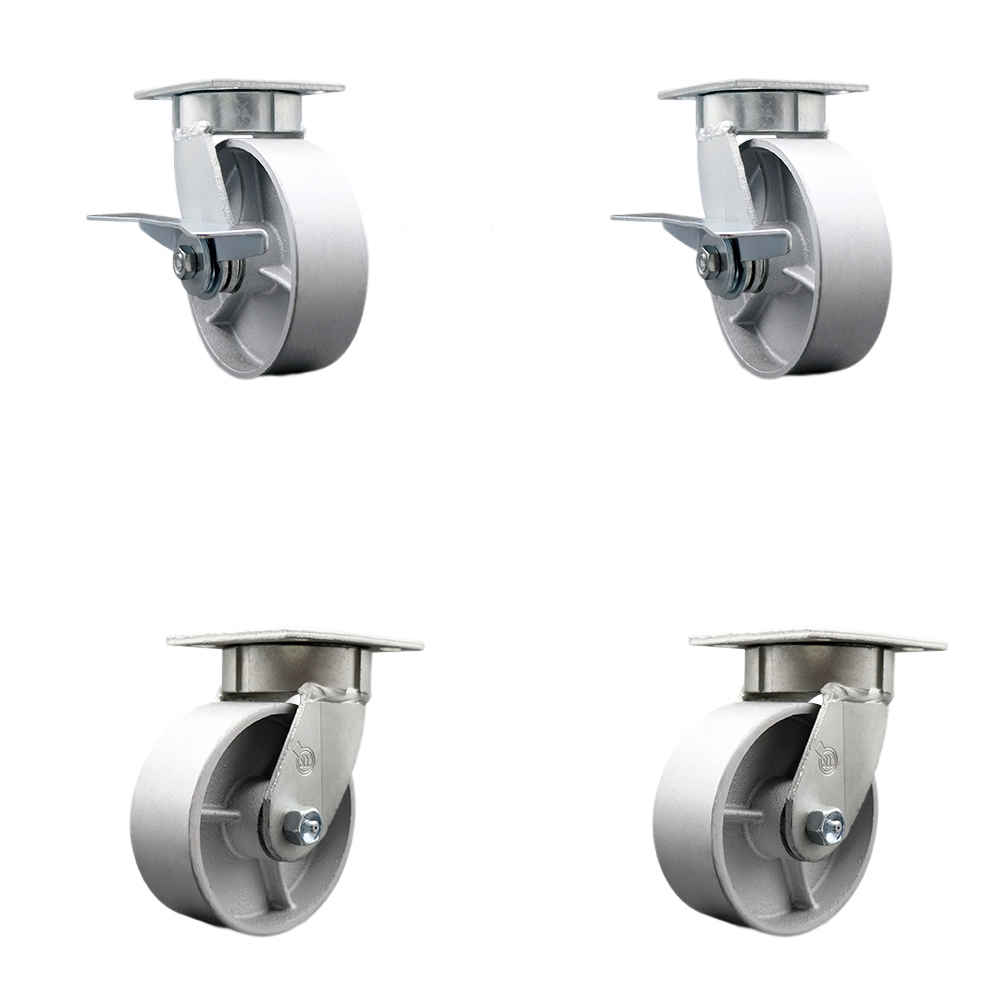 SCC-KP30S620-SSR-SLB-BSL-2-BSL-2 Kingpinless Semi Steel Cast Iron Swivel Top Plate Caster with 6 x 2 in. Silver Wheels - 4800 lbs Capacity - Set of 4