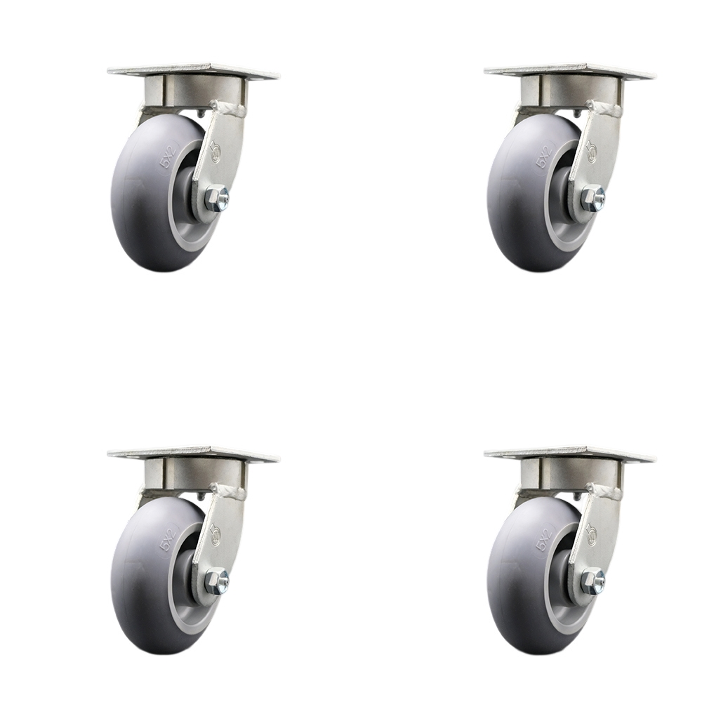 SCC-KP30S520-TPRRD-4 Kingpinless Thermo Rubber Donut Tread Swivel Top Plate Caster with 5 x 2 in. Gray Wheels - 1400 lbs Total Capacity - Set of 4