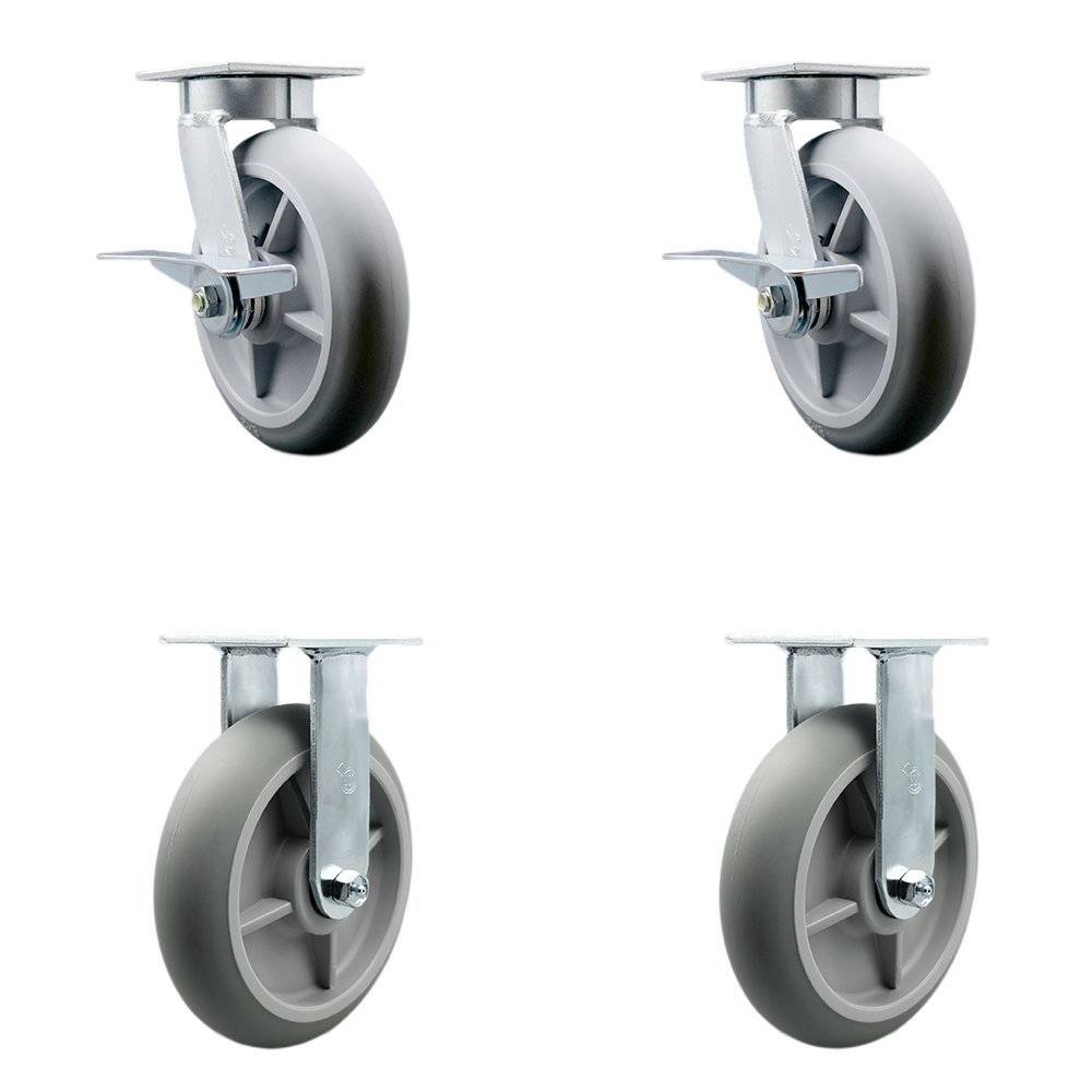 Kingpinless Thermo Rubber Donut Tread Swivel Top Plate Caster with 8 x 2 in. Gray Wheels - 2400 lbs Total Capacity - Set of 4