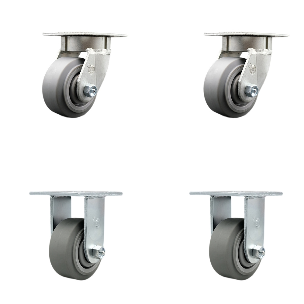 SCC-KP30S420-TPRRF-2-R-2 Kingpinless Thermo Rubber Flat Tread Swivel Top Plate Caster with 4 x 2 in. Gray Wheels - 1200 lbs Total Capacity - Set of 4