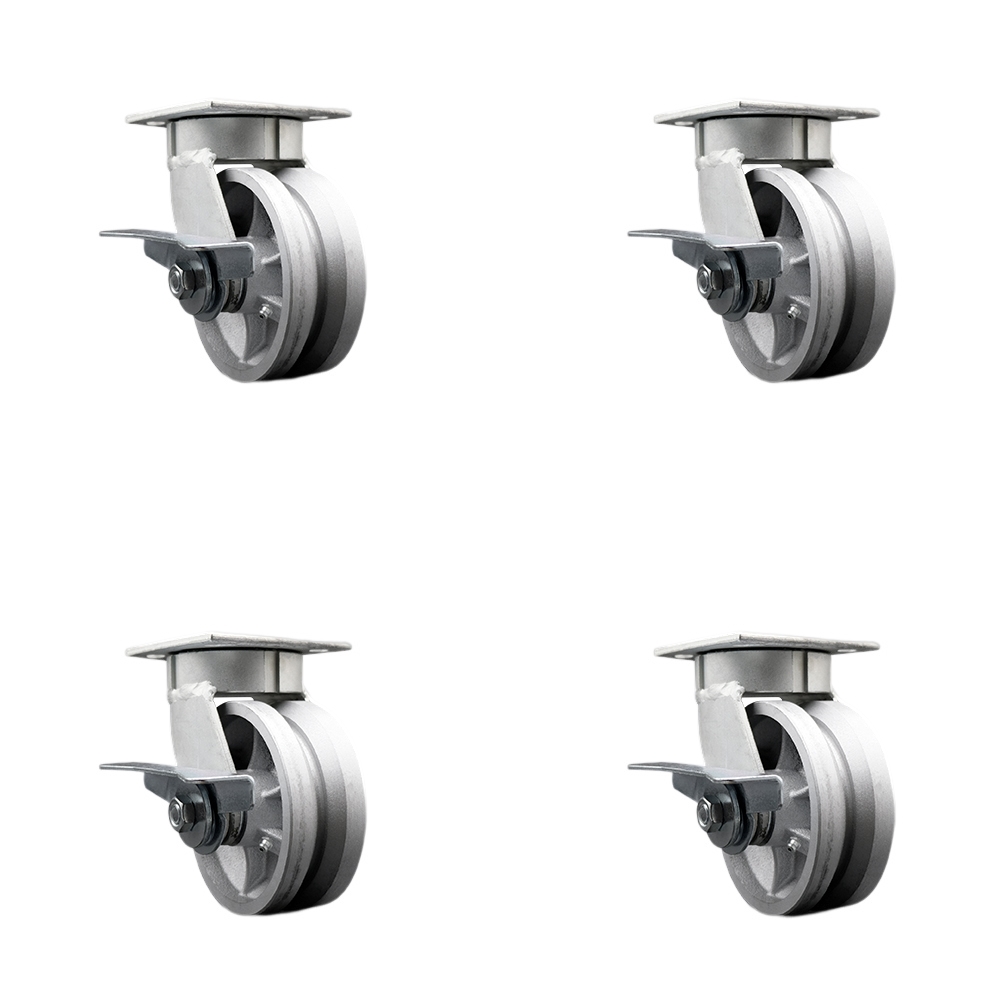 SCC-KP30S520-VGR-SLB-4 Kingpinless V Groove Semi Steel Swivel Top Plate Caster with 5 x 2 in. Silver Wheels - 4400 lbs Total Capacity - Set of 4