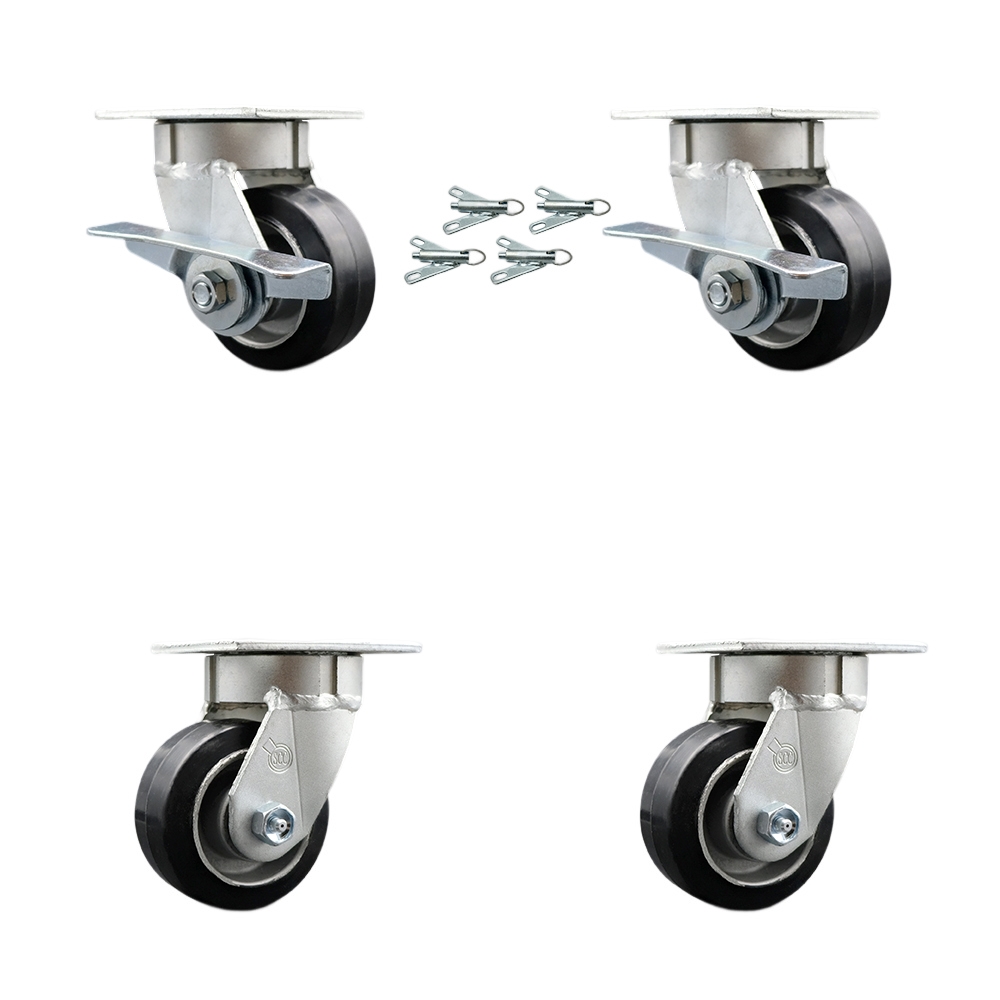 SCC-KP30S420-RAR-SLB-BSL-2-BSL-2 Kingpinless Rubber on Aluminum Swivel Top Plate Caster with 4 x 2 in. Black Wheels - 1600 lbs Capacity - Set of 4