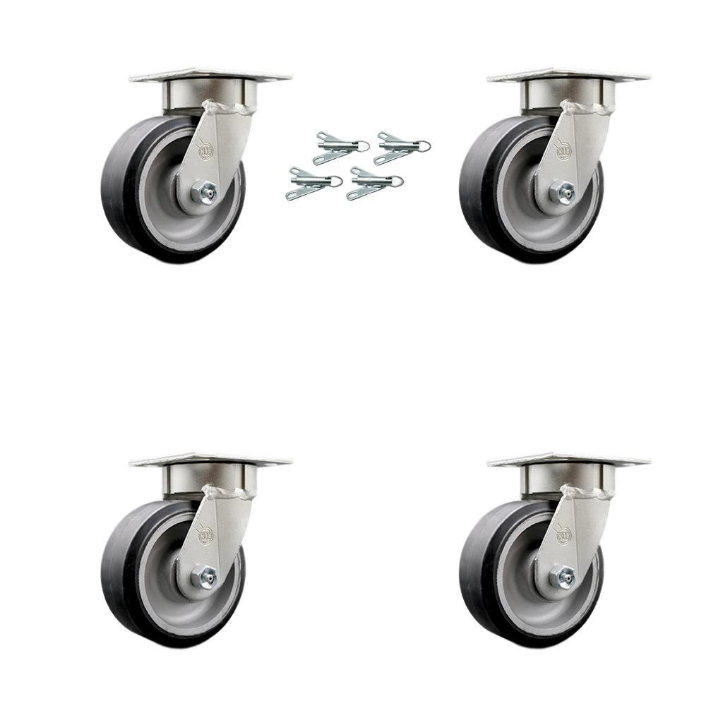 SCC-KP30S520-RAR-BSL-4 Kingpinless Rubber on Aluminum Swivel Top Plate Caster with 5 x 2 in. Black Wheels - 2000 lbs Total Capacity - Set of 4