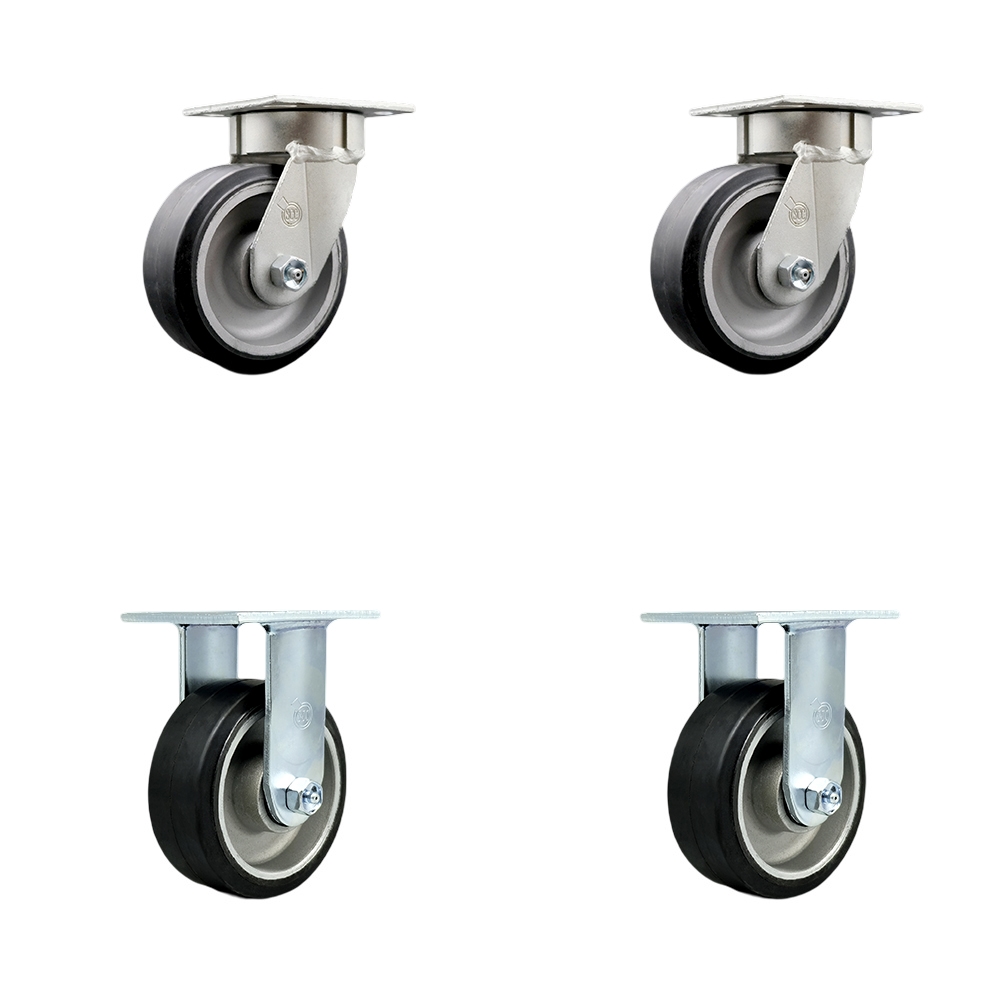 SCC-KP30S520-RAR-2-R-2 Kingpinless Rubber on Aluminum Swivel Top Plate Caster with 5 x 2 in. Black Wheels - 2000 lbs Total Capacity - Set of 4