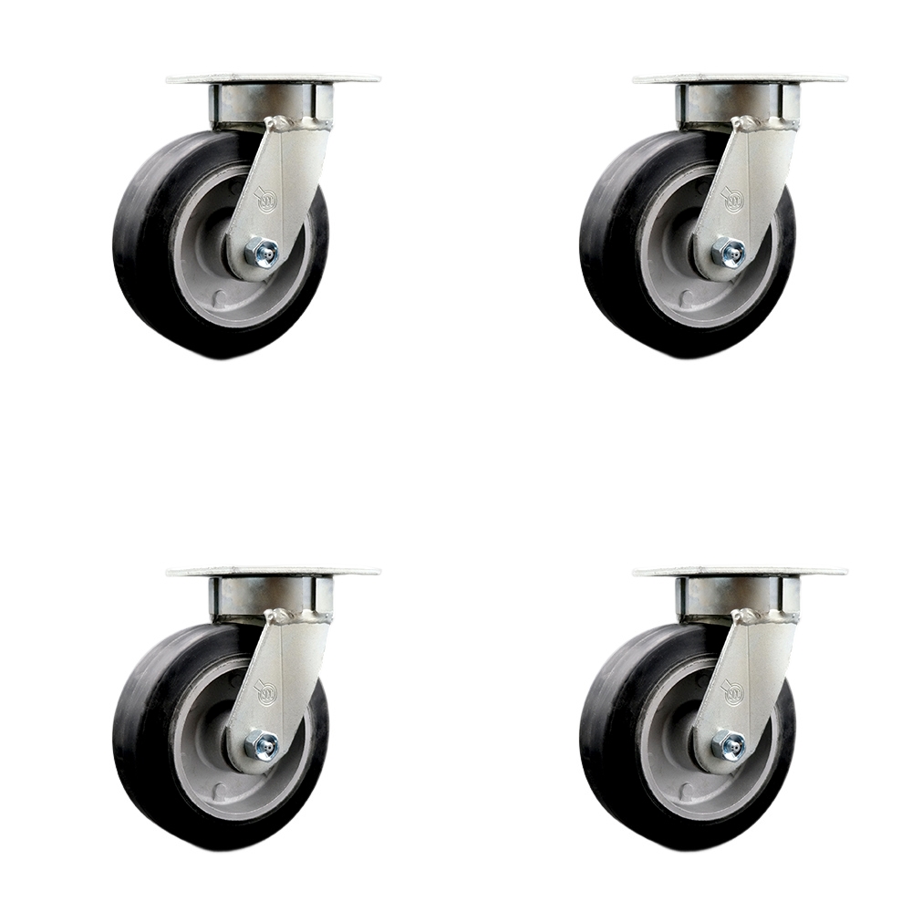 SCC-KP30S620-RAR-4 Kingpinless Rubber on Aluminum Swivel Top Plate Caster with 6 x 2 in. Black Wheels - 2200 lbs Total Capacity - Set of 4