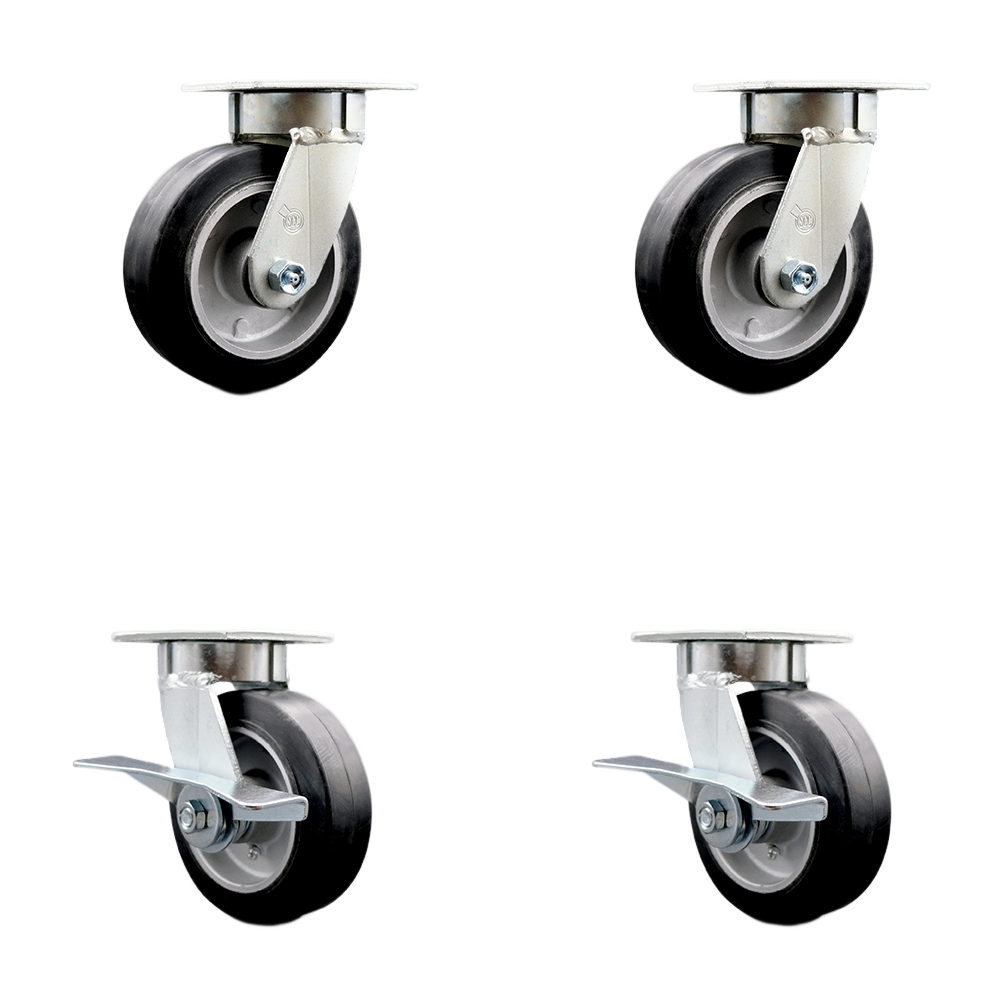 SCC-KP30S620-RAR-2-SLB-2 Kingpinless Rubber on Aluminum Swivel Top Plate Caster with 6 x 2 in. Black Wheels - 2200 lbs Total Capacity - Set of 4