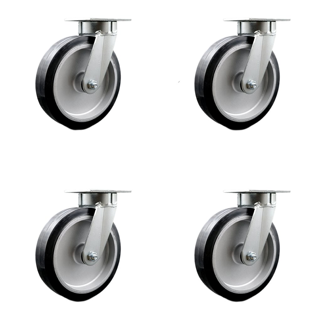 SCC-KP30S820-RAR-BSL-4 Kingpinless Rubber on Aluminum Swivel Top Plate Caster with 8 x 2 in. Black Wheels - 2400 lbs Total Capacity - Set of 4