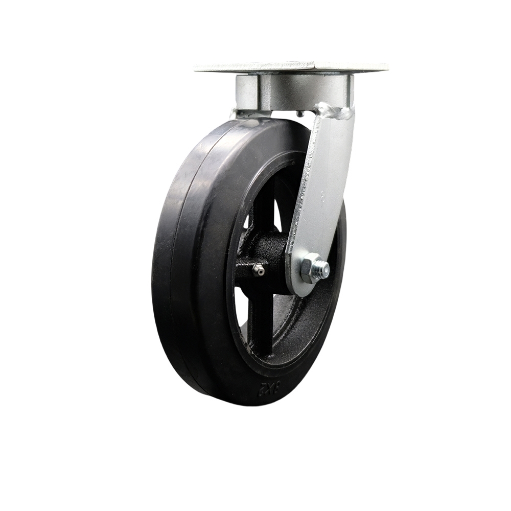 SCC-KP30S820-RSR Kingpinless Rubber on Cast Iron Swivel Top Plate Caster with 8 x 2 in. Black Wheel - 500 lbs Capacity per Caster