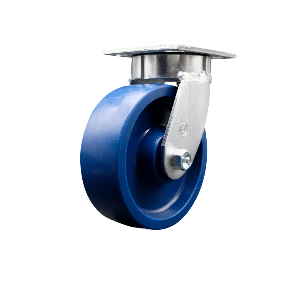 SCC-KP30S620-SPUR Kingpinless Solid Polyurethane Swivel Top Plate Caster with 6 x 2 in. Blue Wheel - 1200 lbs Capacity per Caster