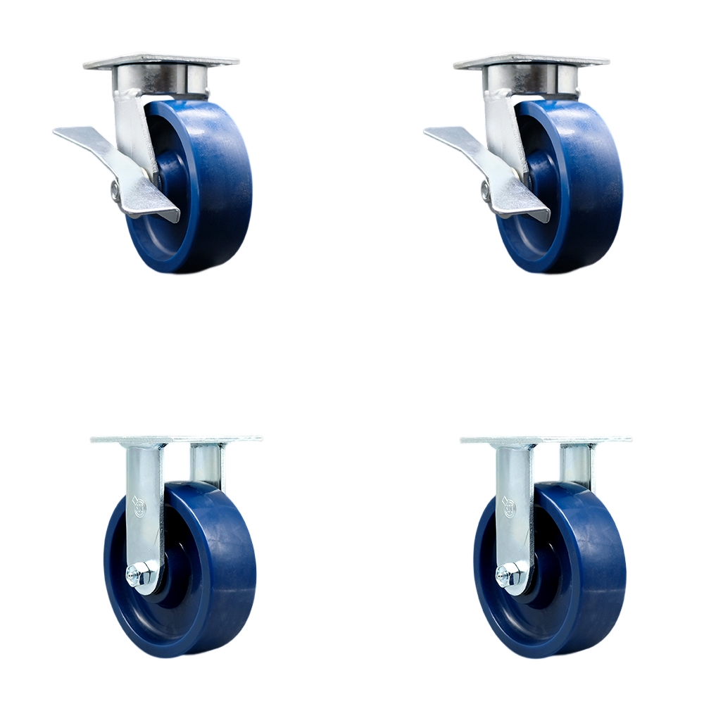 SCC-KP30S620-SPUR-SLB-2-R-2 Kingpinless Solid Polyurethane Swivel Top Plate Caster with 6 x 2 in. Blue Wheels - 4800 lbs Total Capacity - Set of 4