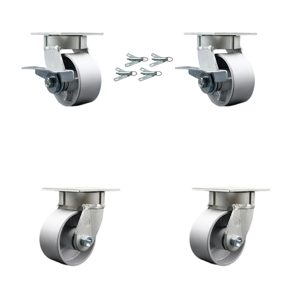 SCC-KP30S420-SSR-SLB-BSL-2-BSL-2 Kingpinless Semi Steel Cast Iron Swivel Top Plate Caster with 4 x 2 in. Silver Wheels - 4000 lbs Capacity - Set of 4