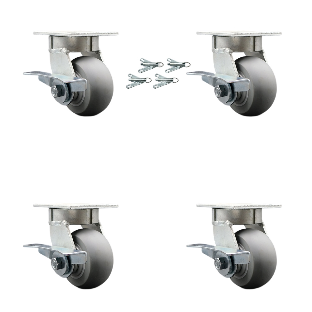 Kingpinless Thermo Rubber Donut Tread Swivel Top Plate Caster with 4 x 2 in. Gray Wheels - 1200 lbs Total Capacity - Set of 4