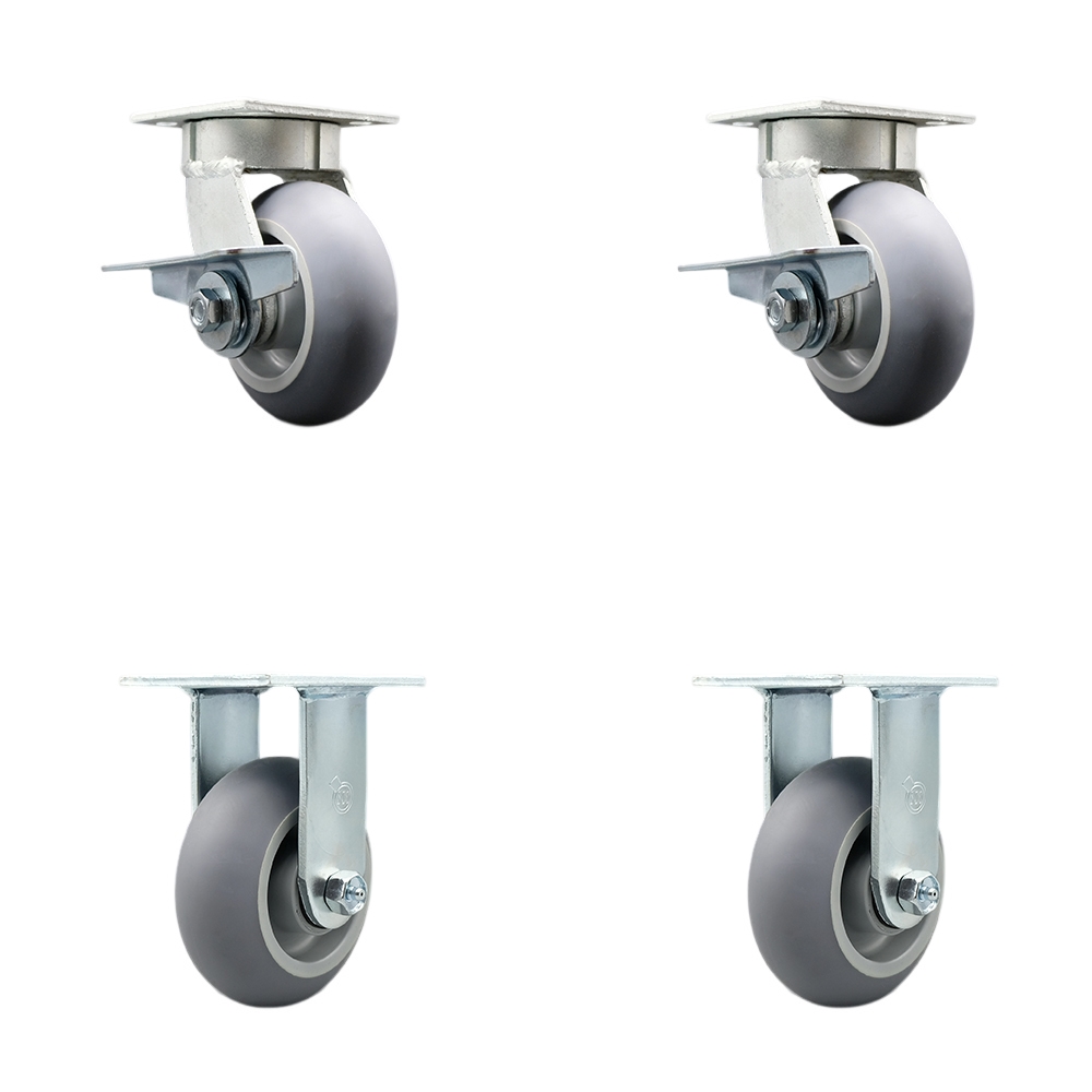 Kingpinless Thermo Rubber Donut Tread Swivel Top Plate Caster with 5 x 2 in. Gray Wheels - 1400 lbs Total Capacity - Set of 4