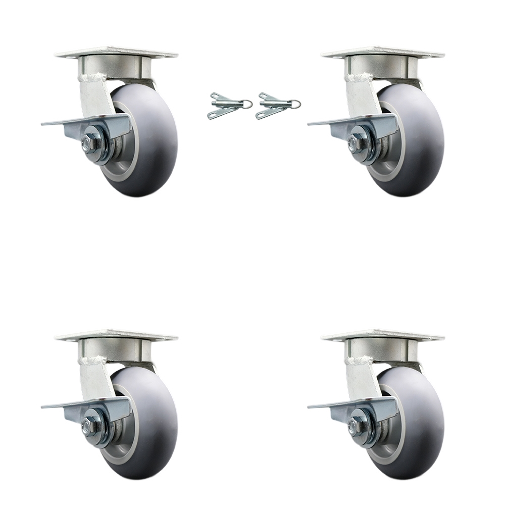 Kingpinless Thermo Rubber Donut Tread Swivel Top Plate Caster with 5 x 2 in. Gray Wheels - 1400 lbs Capacity - Set of 4