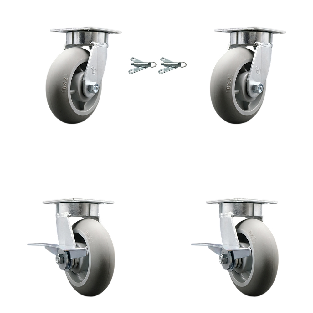 Kingpinless Thermo Rubber Donut Tread Swivel Top Plate Caster with 6 x 2 in. Gray Wheels - 2000 lbs Capacity - Set of 4
