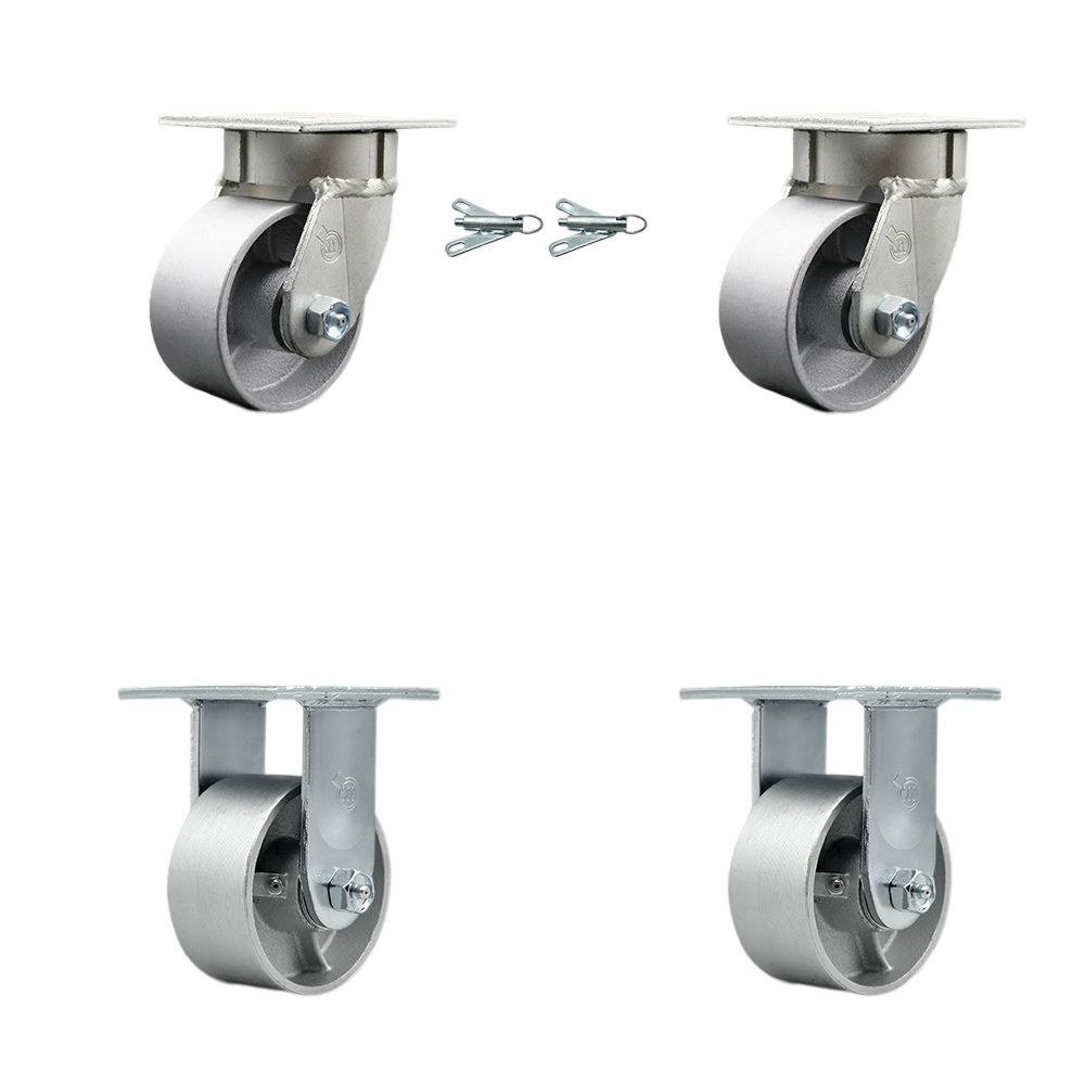 SCC-KP30S420-SSR-BSL-2-R-2 Kingpinless Semi Steel Cast Iron Swivel Top Plate Caster with 4 x 2 in. Silver Wheels - 4000 lbs Total Capacity - Set of 4
