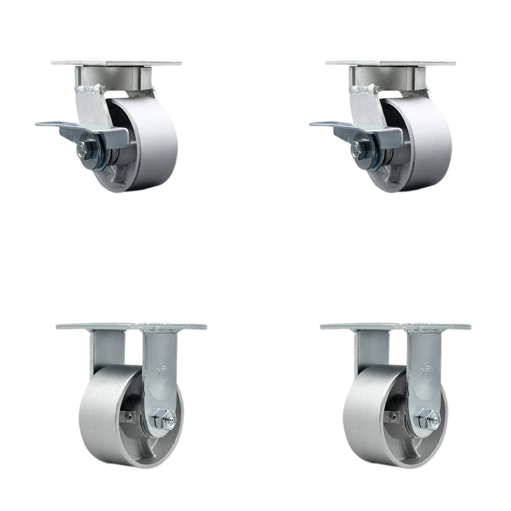 SCC-KP30S420-SSR-SLB-2-R-2 Kingpinless Semi Steel Cast Iron Swivel Top Plate Caster with 4 x 2 in. Silver Wheels - 4000 lbs Total Capacity - Set of 4