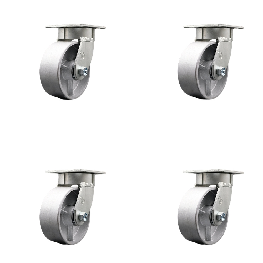 SCC-KP30S520-SSR-4 Kingpinless Semi Steel Cast Iron Swivel Top Plate Caster with 5 x 2 in. Silver Wheels - 4000 lbs Total Capacity - Set of 4